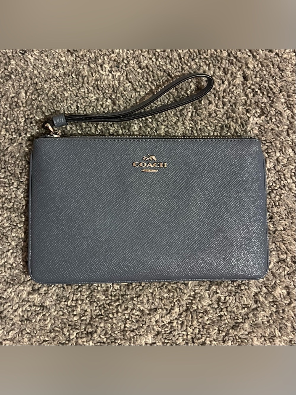 Coach Wristlet Pouch in Light Blue with Silver Logo